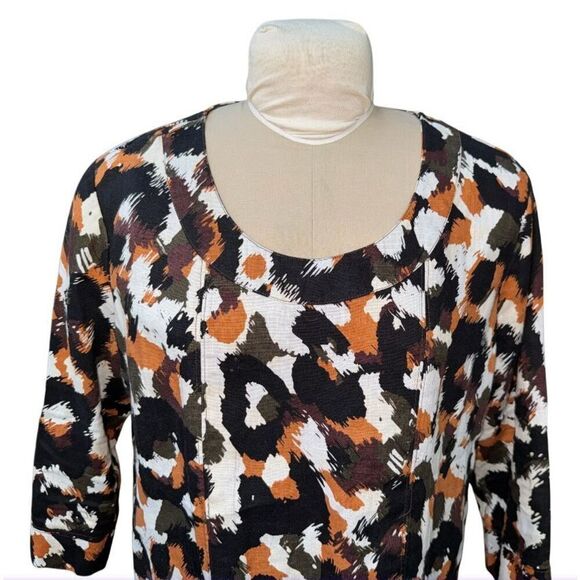 Hot Cotton 100% Linen Abstract Print Top Sz. XL 3/4 Sleeves Boxy - Picture 5 of 9